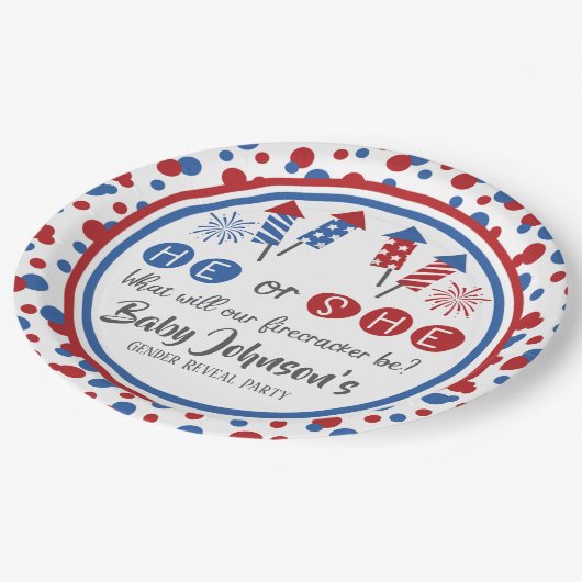 ベビー性別の表示 – 7月4日の爆竹 ペーパープレート (アングル)