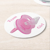 ベビー性別リビールパーティー – チームガール ラウンドペーパーコースター (アングル)