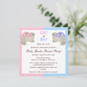 ベビー性別発表 ピンクとブルーのウサギとベビーベッド 招待状 (スタンド正面)