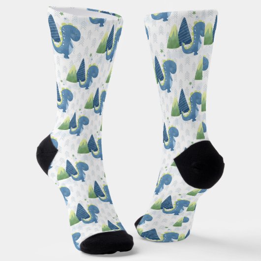 ベビー恐竜と山 ソックス (傾斜あり)