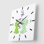 ベビー恐竜と蝶- スクエア壁時計 (傾斜)