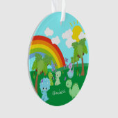 ベビー恐竜と蝶、レインボークリスマス オーナメント (正面)