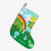 ベビー恐竜と蝶、虹、太陽 スモールクリスマスストッキング (正面 (吊り時))
