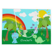 ベビー恐竜と蝶、虹、太陽 ラージペーパーバッグ (裏面)