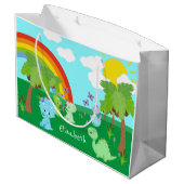 ベビー恐竜と蝶、虹、太陽 ラージペーパーバッグ (裏面アングル)