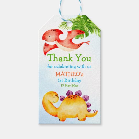 ベビー恐竜の幼児の誕生日パーティーの好意 ギフトタグ (正面)