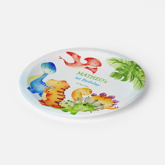 ベビー恐竜の幼児の誕生日パーティー ペーパープレート (アングル)