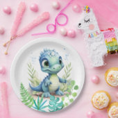 ベビー恐竜の緑と青 ペーパープレート (パーティー)