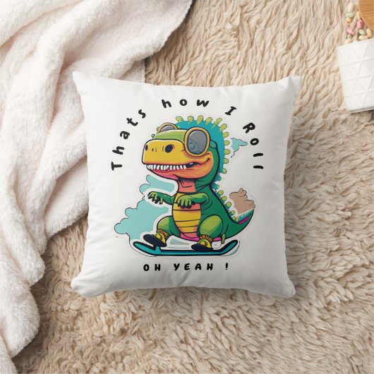 ベビー恐竜スケートで滑る |こうやって転が クッション (ブランケット)