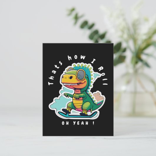 ベビー恐竜スケートで滑る |こうやって転が ポストカード (スタンド正面)