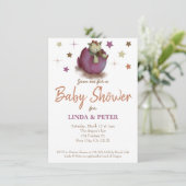 ベビー恐竜ハッチパープルガール赤ちゃんシャワー 招待状 (スタンド正面)