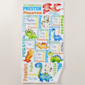 ベビー恐竜パーソナライズされたの少年の名前 ビーチタオル (正面)