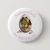 ベビー恐竜ピンク誕生日 缶バッジ (正面)