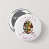 ベビー恐竜ピンク誕生日 缶バッジ (正面&裏面)