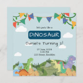 ベビー恐竜ブルースカイ誕生日 招待状 (正面/裏面)