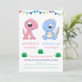 ベビー恐竜ボーイアンドガールジョイント誕生日 招待状 (スタンド正面)