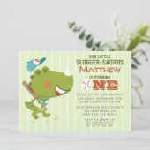 ベビー恐竜野球テーマの第1の誕生日パーティー 招待状 (スタンド正面)