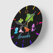 ベビー恐竜&フパーソナライズされたレンズ ラウンド壁時計 (傾斜)