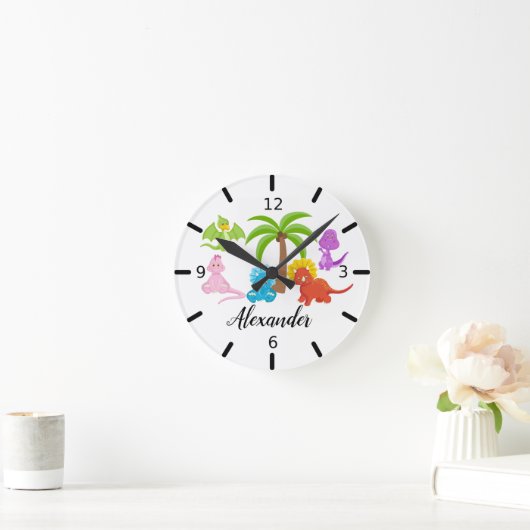 ベビー恐竜&フパーソナライズされたレンズ ラウンド壁時計 (ホーム)