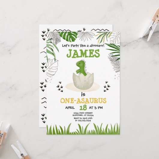 ベビー恐竜Any年齢誕生日 招待状 (正面/裏面インサイチュ)
