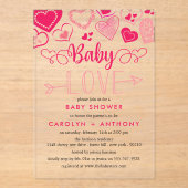 "ベビー愛"バレンタインデー赤ちゃんシャワー アクリル招待状 (正面)