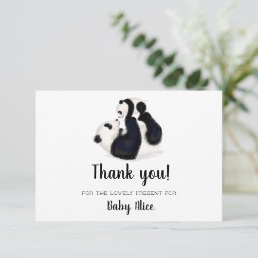ベビー感謝していギフトカードのパンダ 出欠カード (スタンド正面)