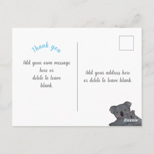 ベビー感謝していソンユコアラブルー ポストカード (裏面)