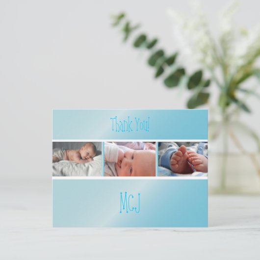 ベビー感謝していモノグラムあなたの写真を挿入 案内ポストカード (スタンド正面)