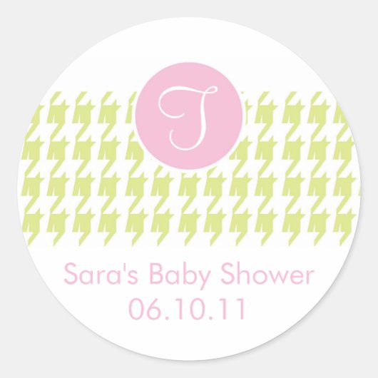 ベビー招待状または好意ステッカー – モノグラム ラウンドシール (正面)