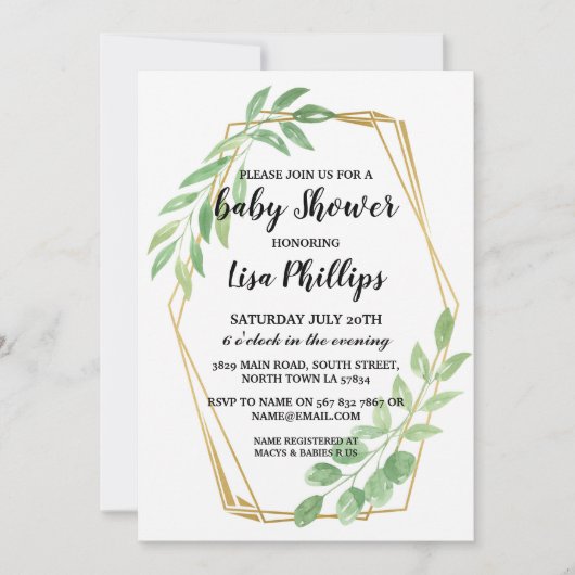 ベビー招待状シャワーサマー離れ金ゴールドパーティー 招待状 (正面)