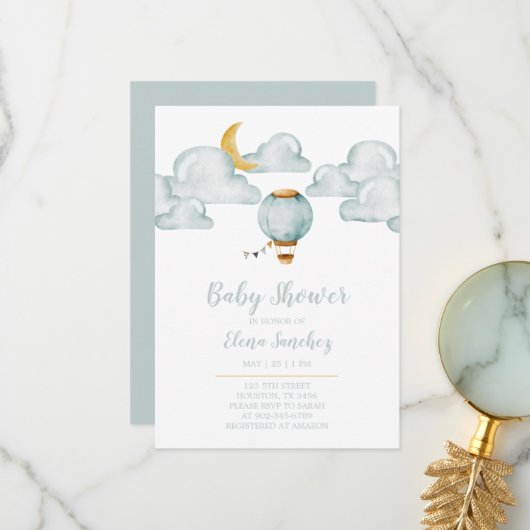 ベビー招待状 – ソフトブルーベビーシャワー サンキューカード (正面/裏面インサイチュ)