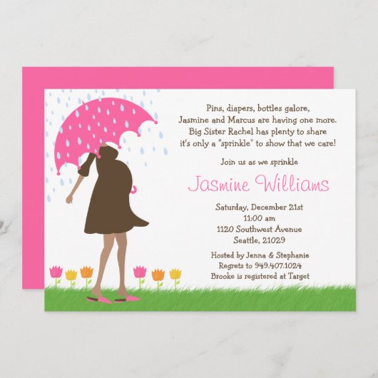 ベビー振りかけるベビーガール用シャワー招待状 招待状 (正面/裏面)