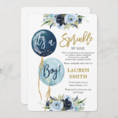 ベビー振りかけるメール海軍ブルーバルーンシャワーボーイ 招待状 (正面/裏面)