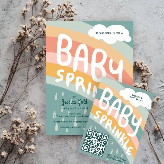 ベビー振りかける雲レインボーかわいいカスタムQRコード エンクロージャーカード