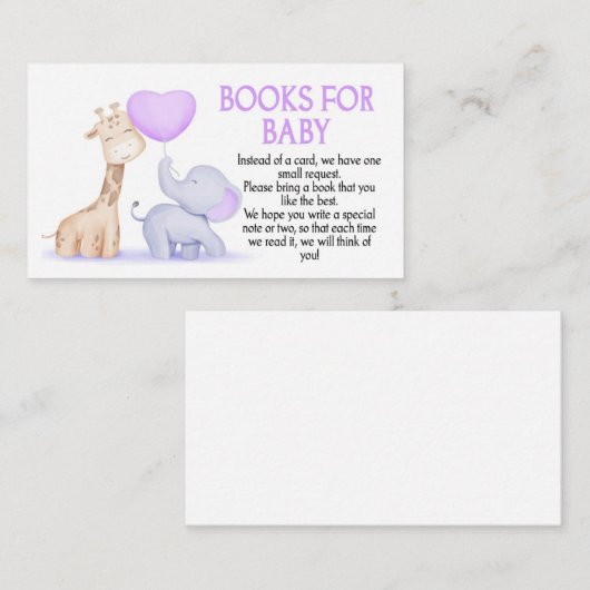 ベビー挿入カード、象の赤ちゃんシャワーブック エンクロージャーカード (正面/裏面)