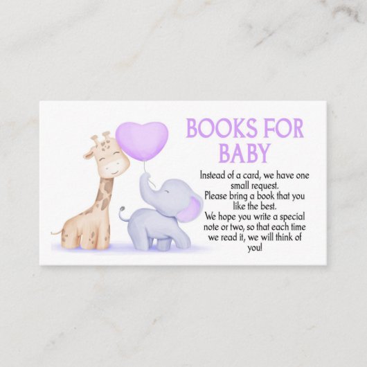 ベビー挿入カード、象の赤ちゃんシャワーブック エンクロージャーカード (正面)