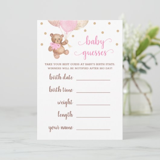 ベビー推測ゲーム赤ちゃんシャワーテディベア 招待状 (スタンド正面)