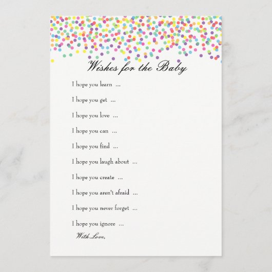 ベビー散水ゲーム – ベビーと推測の願い アドバイスカード (裏面)