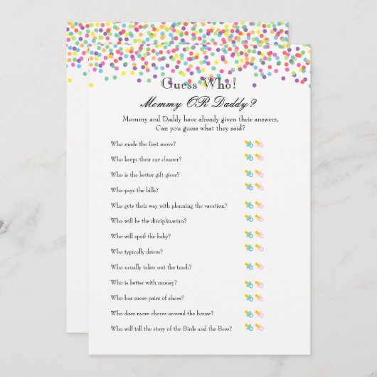 ベビー散水ゲーム – ベビーと推測の願い アドバイスカード (正面/裏面)