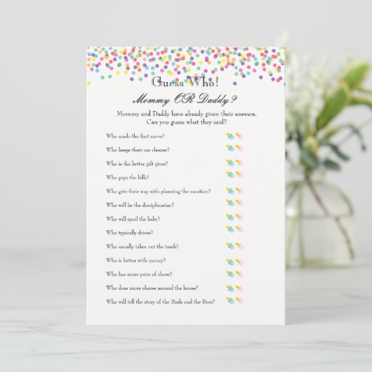 ベビー散水ゲーム – ベビーと推測の願い アドバイスカード (スタンド正面)