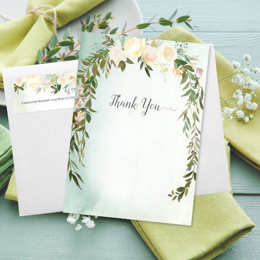 ベビー散水シャワーサンキューグリーンホワイトローズ サンキューカード