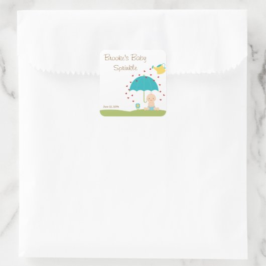 ベビー散水シャワーメッセージカード スクエアシール (バッグ)
