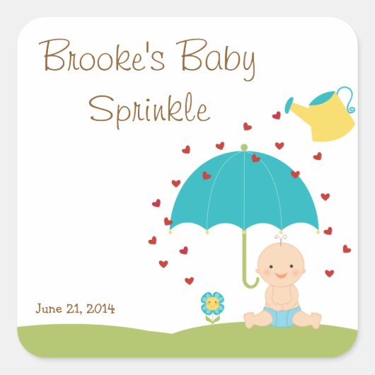 ベビー散水シャワーメッセージカード スクエアシール (正面)