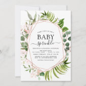 ベビー散水シャワーユーカリ緑の幾何学模様 招待状 (正面)