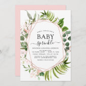 ベビー散水シャワーユーカリ緑の幾何学模様 招待状 (正面/裏面)