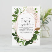 ベビー散水シャワー緑色植物幾何学 招待状 (スタンド正面)