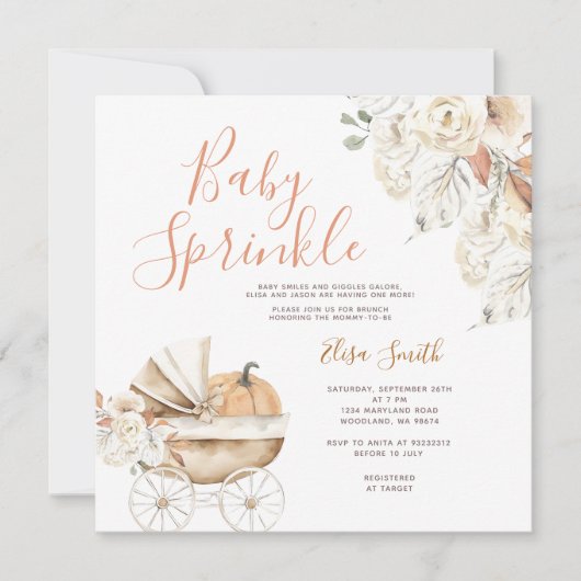 ベビー散水フローラかぼちゃのキャリッジ赤ちゃんシャワー 招待状 (正面)