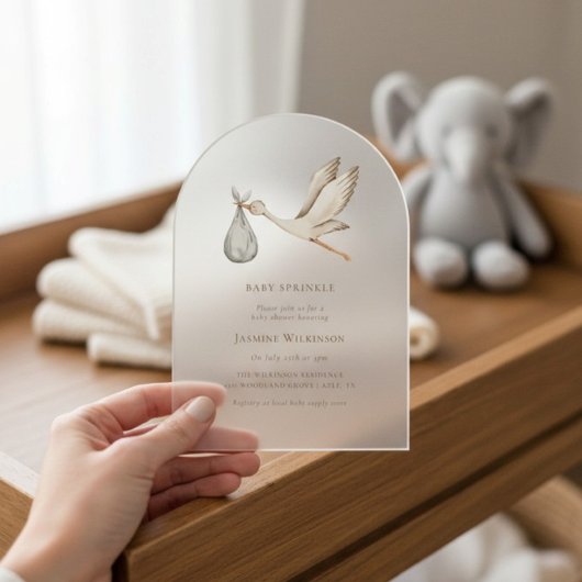 ベビー散水ミニマル色ベビーシャワー アクリル招待状