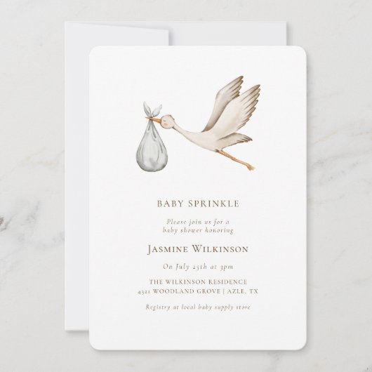 ベビー散水ミニマル色ベビーシャワー 招待状 (正面)