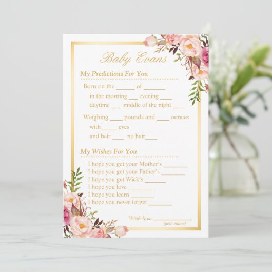 ベビー散水式シャワー推量ゲームと願い アドバイスカード (スタンド正面)